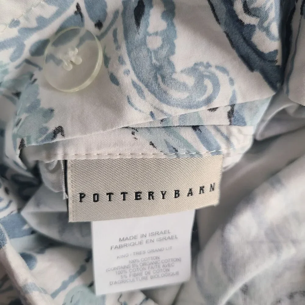 Pottery Barn JOLIE KING Duvet Cover + 1 pillow case Paisley Blue White Cotton